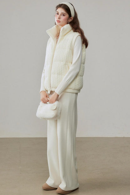 Warm White Stand Collar Vest Jacket