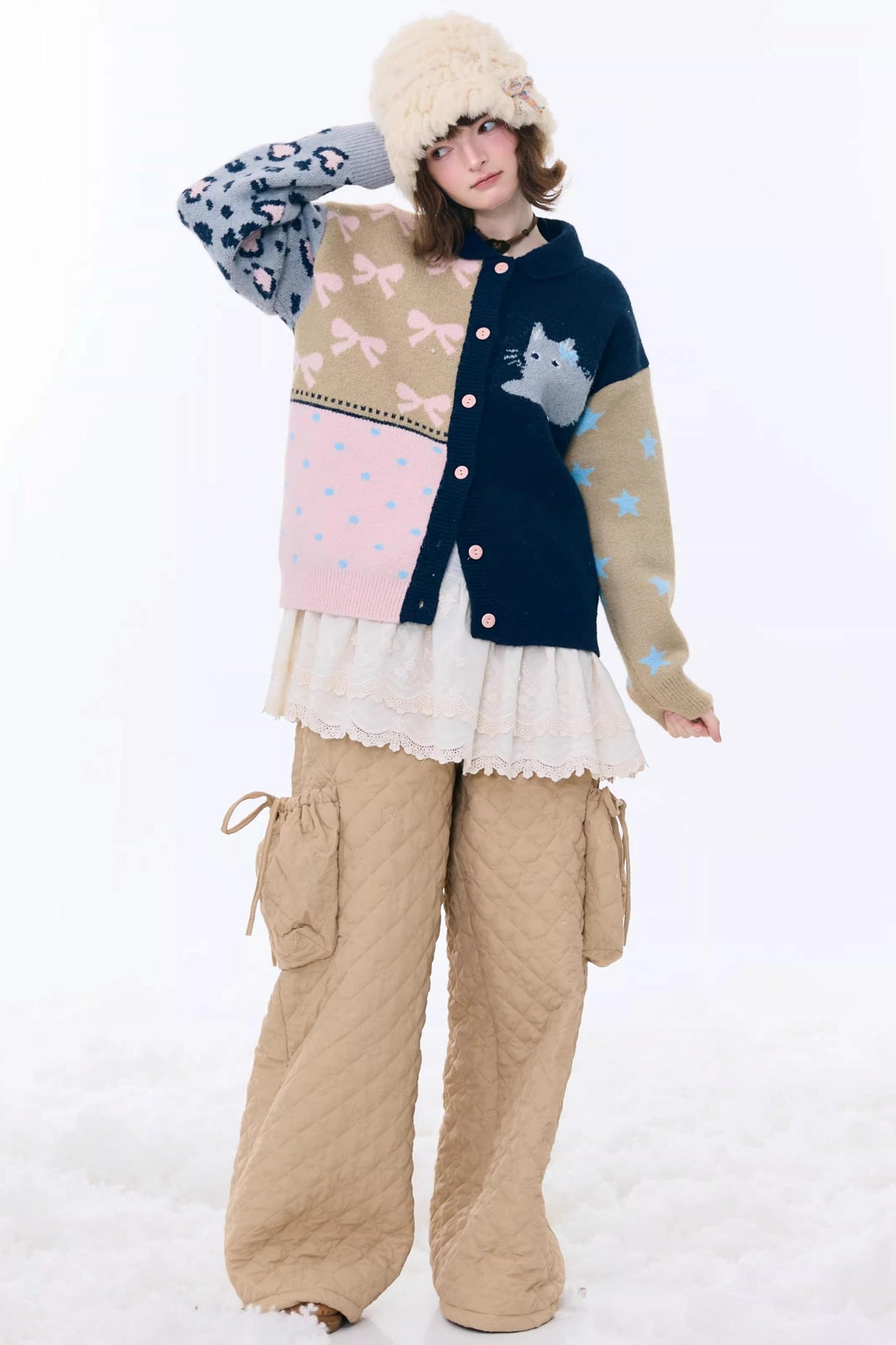 Retro Color-Blocking Cardigan Jacket