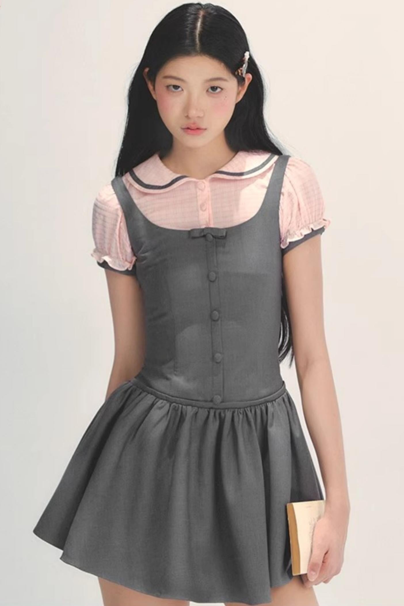 College Style Gray Pink Check Dress