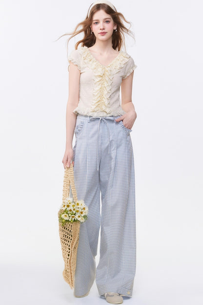 Summer Checkered Wide-Leg Pants