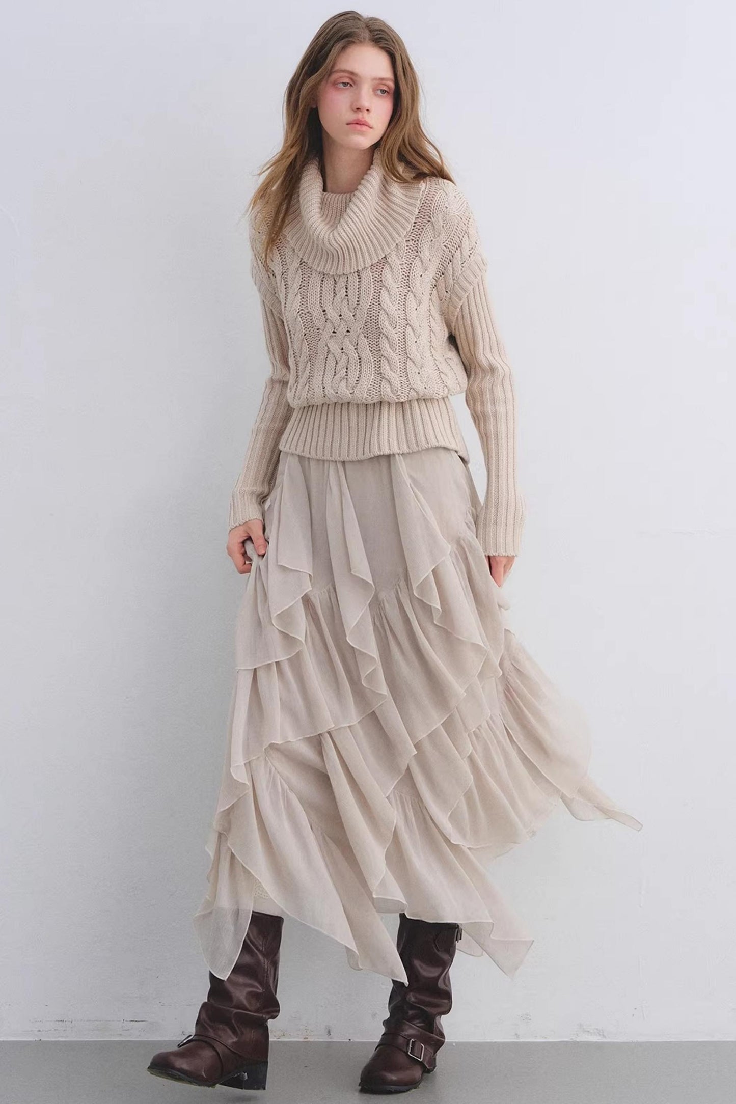 Elastic Chiffon Draping Skirt