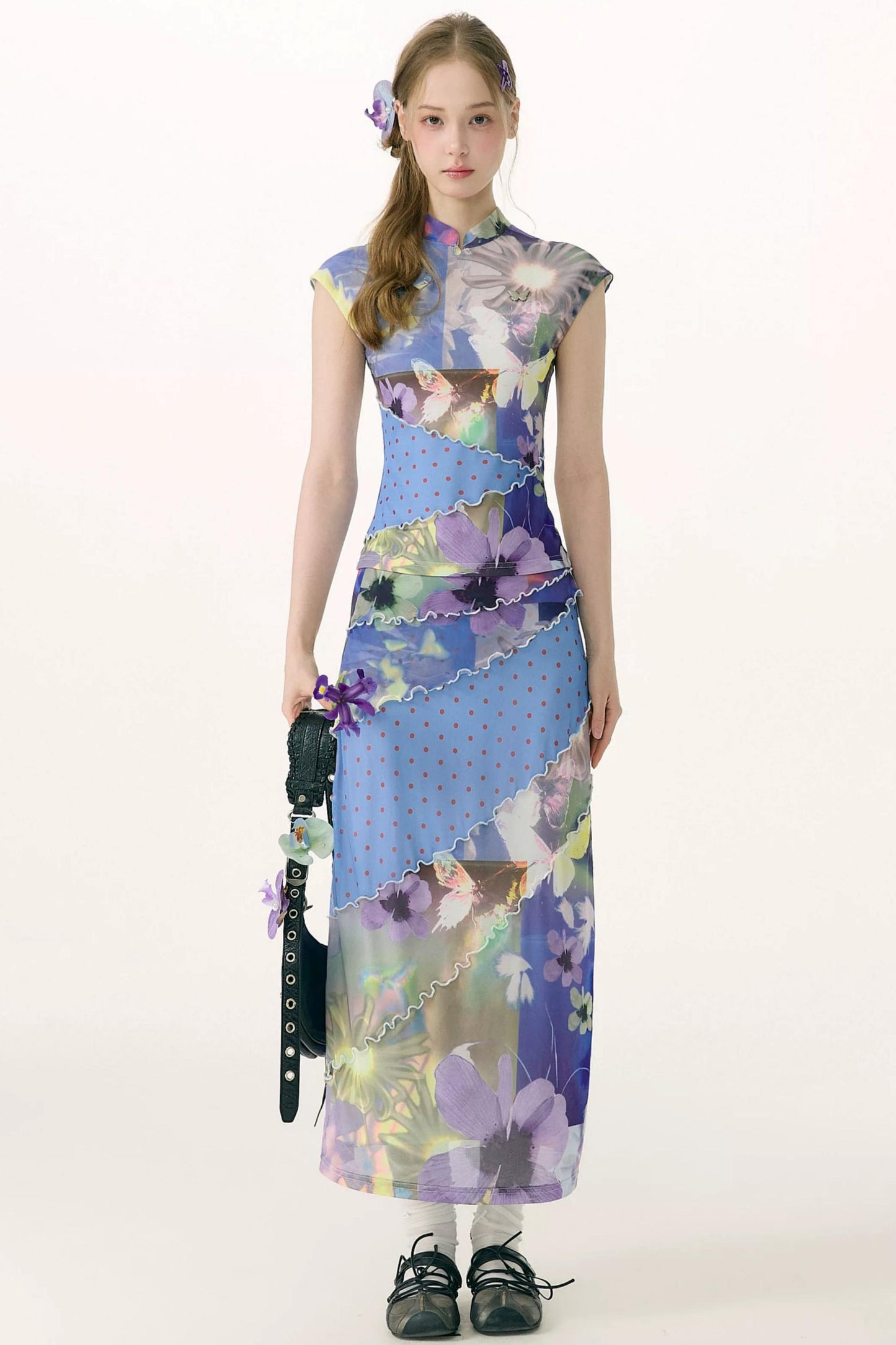 Blue Watercolor New Chinese-Style Skirt Set