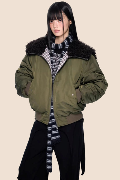 Furry Hooded Patchwork Jacket
