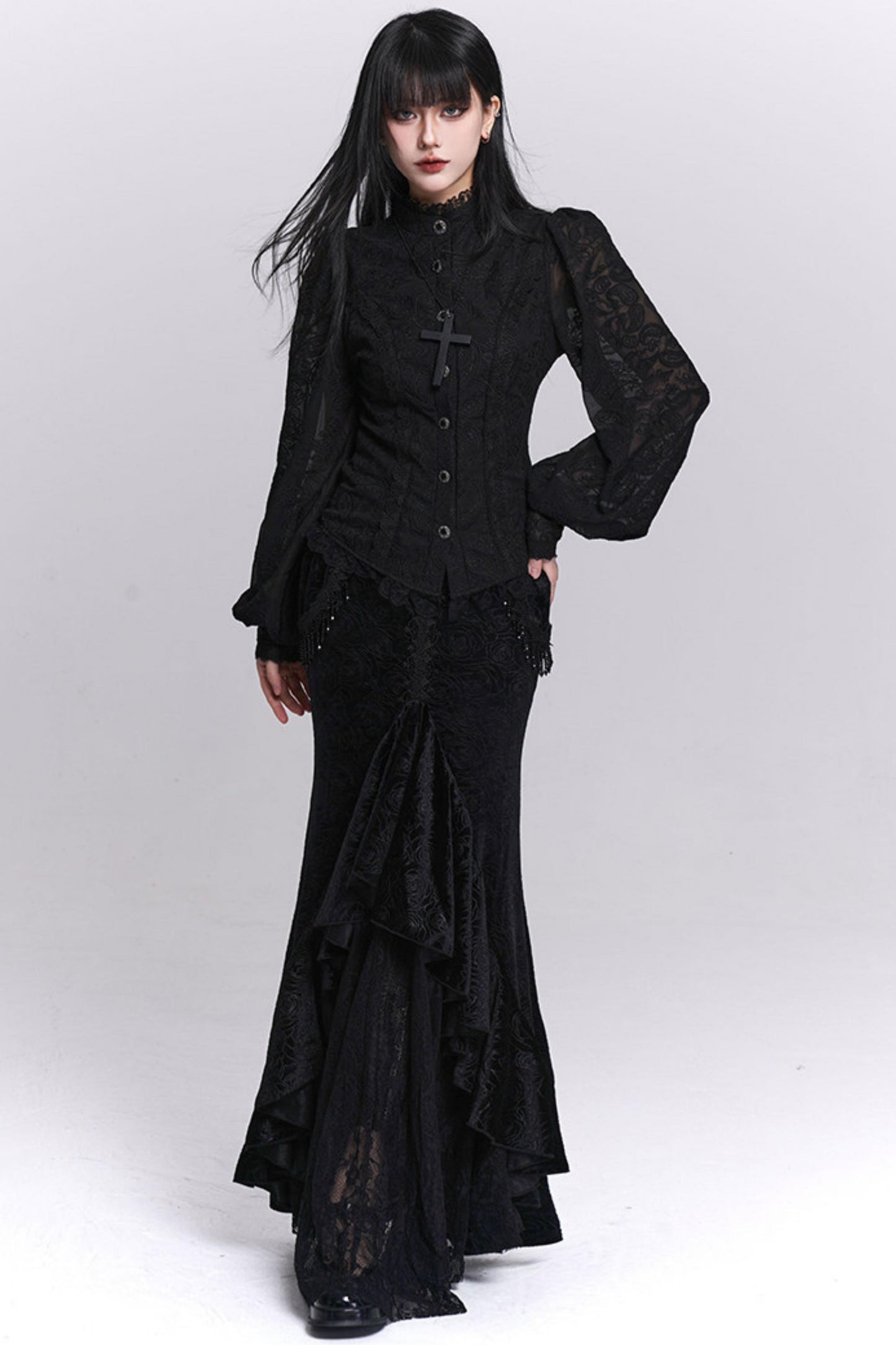 Schwarzer Samt-Mermaid-Rock