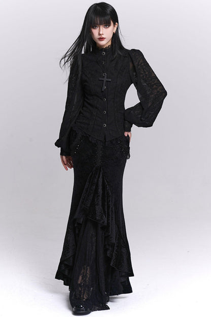 Schwarzer Samt-Mermaid-Rock