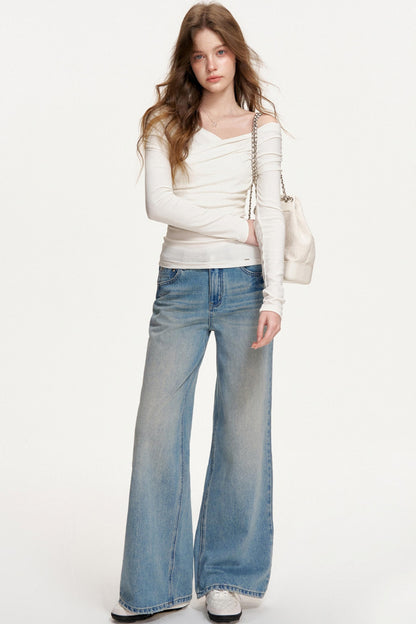 Romantisches Woll-Falten-Top