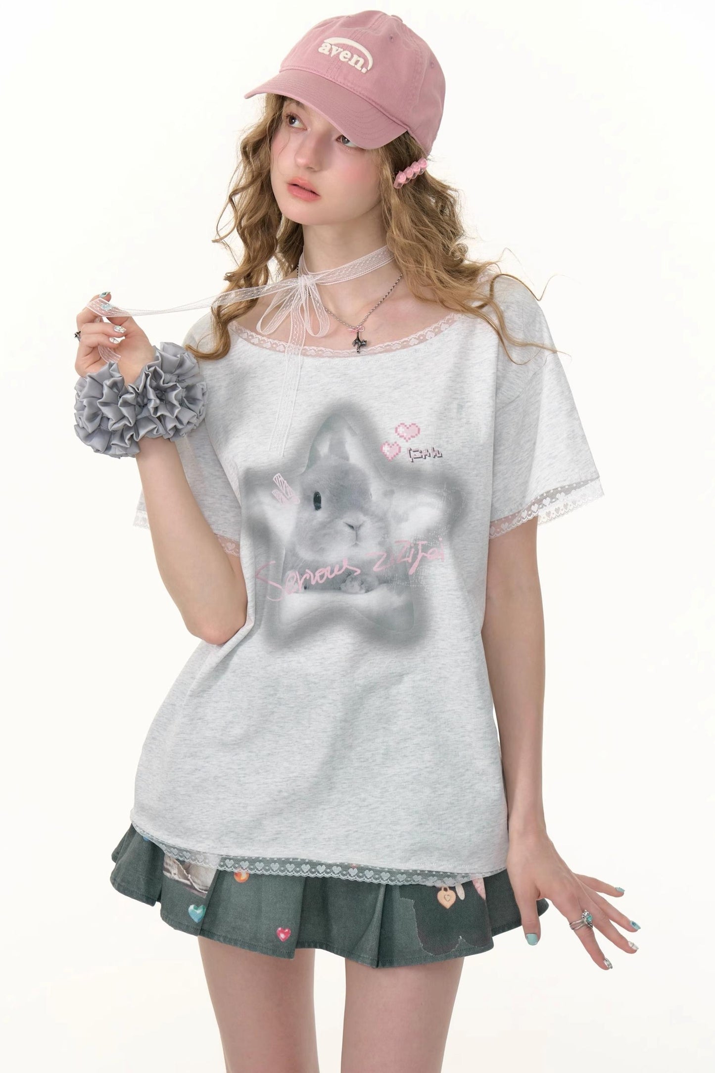 Star Rabbit Lace Short Sleeve T-shirt
