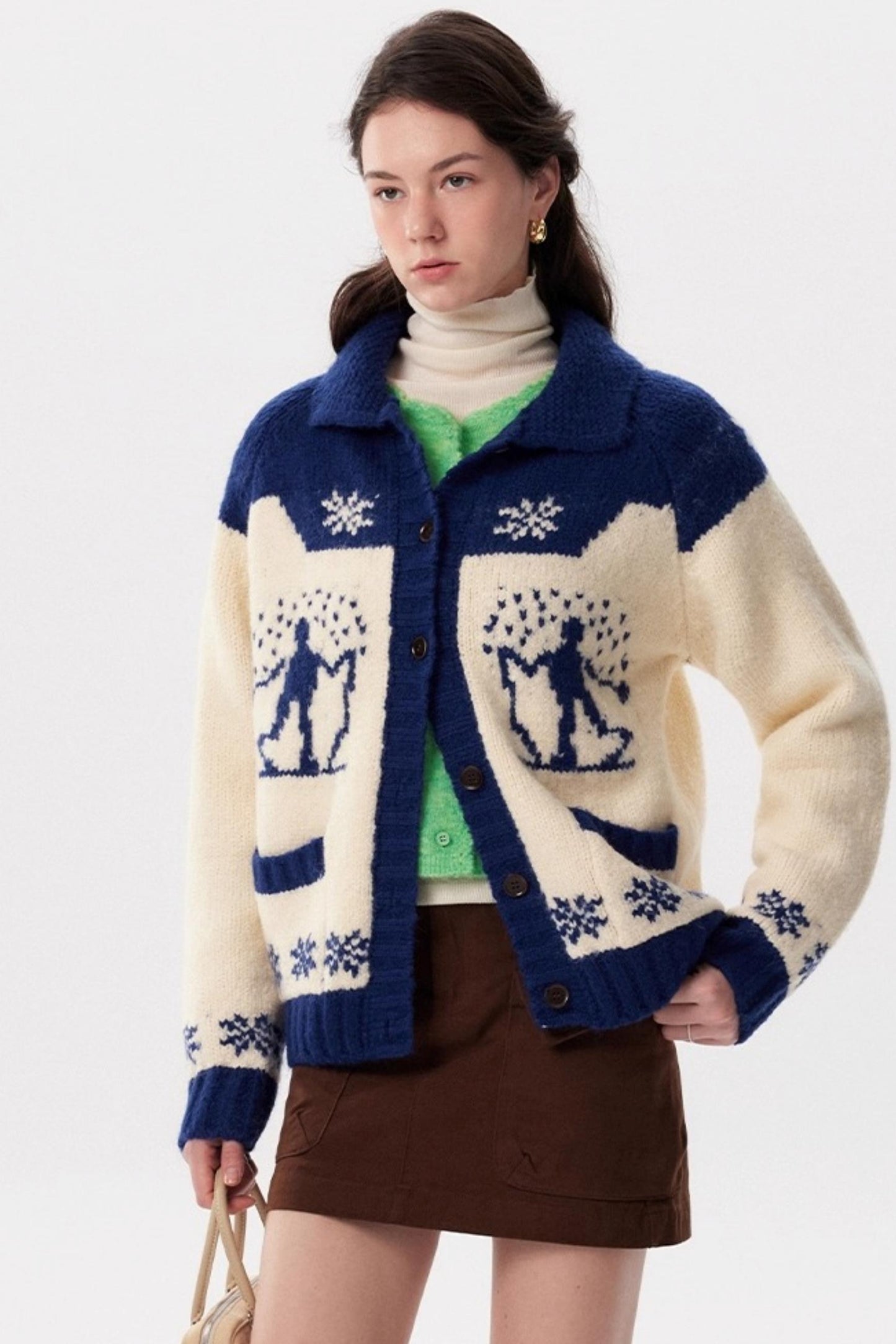 Contrast Retro Fair Island Knitted Cardigan