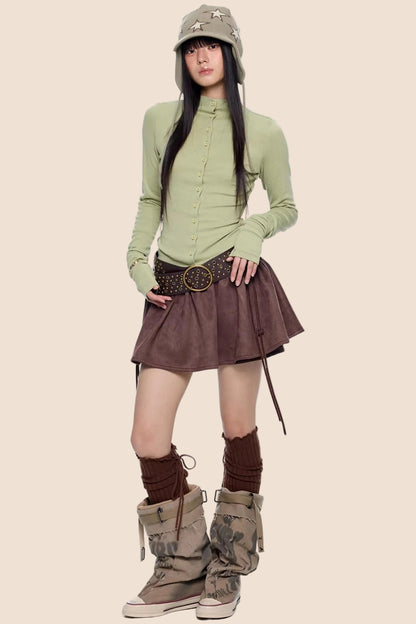 Faux Wildleder Blumenrock