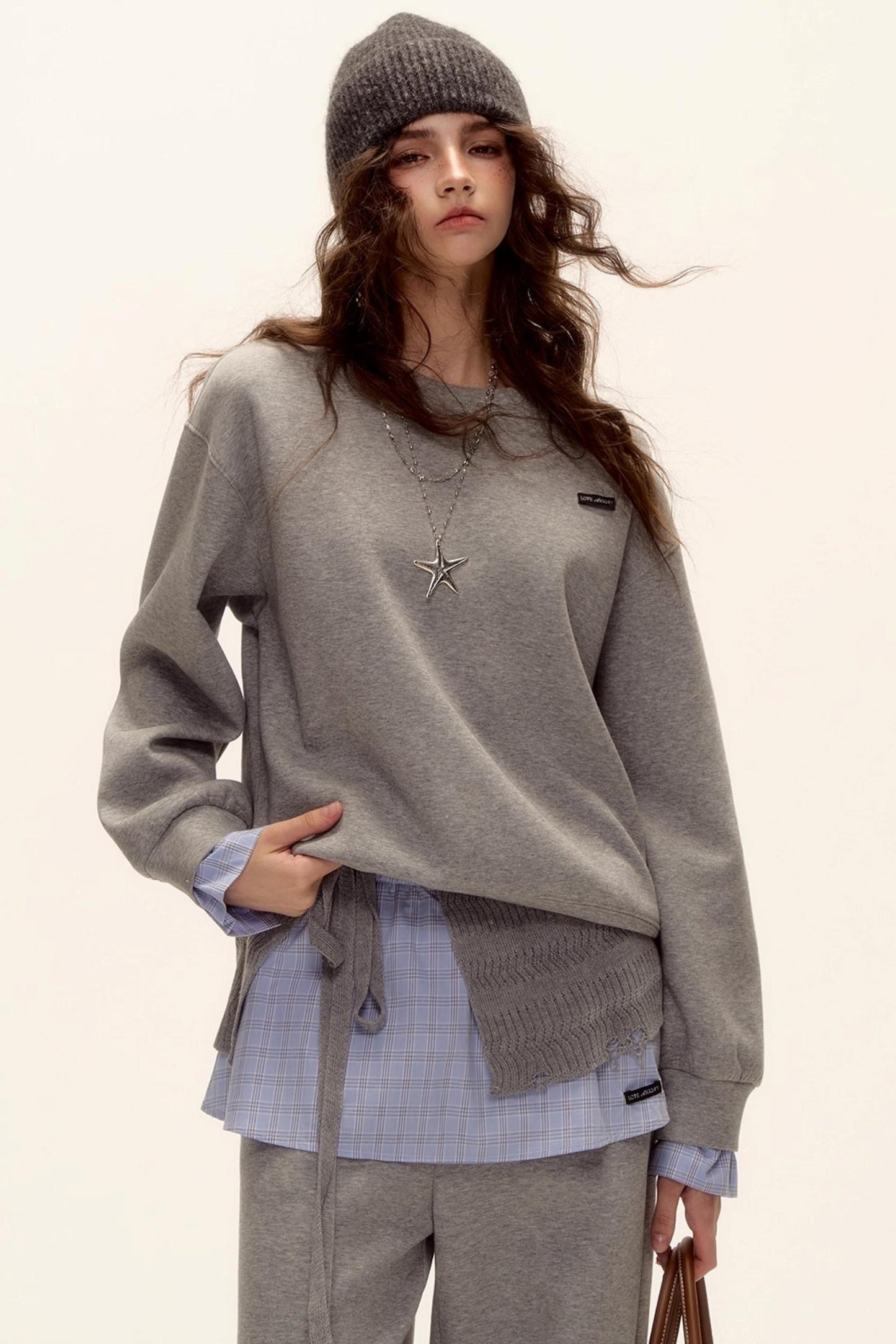 Plaid Patchwork Knit Sweater Set-Up