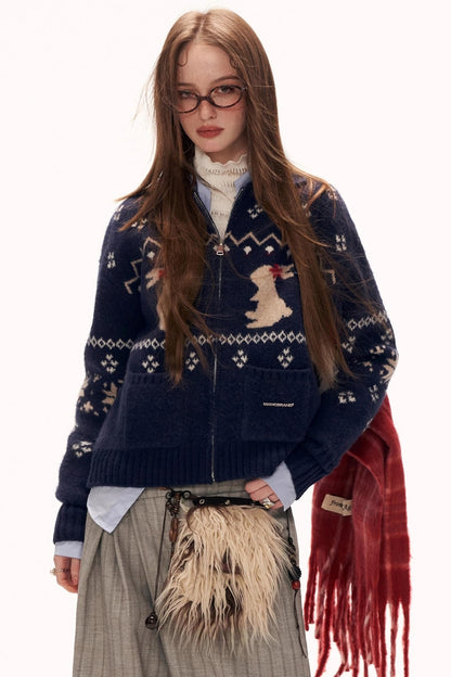 Snowflake Rabbit Knit Cardigan