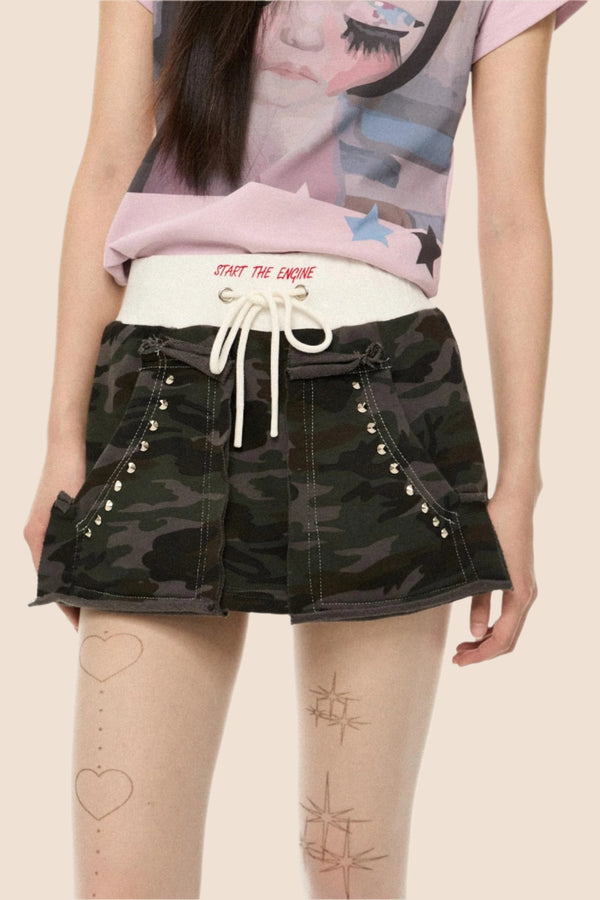 Camo Color-Block High-Waist Skirt