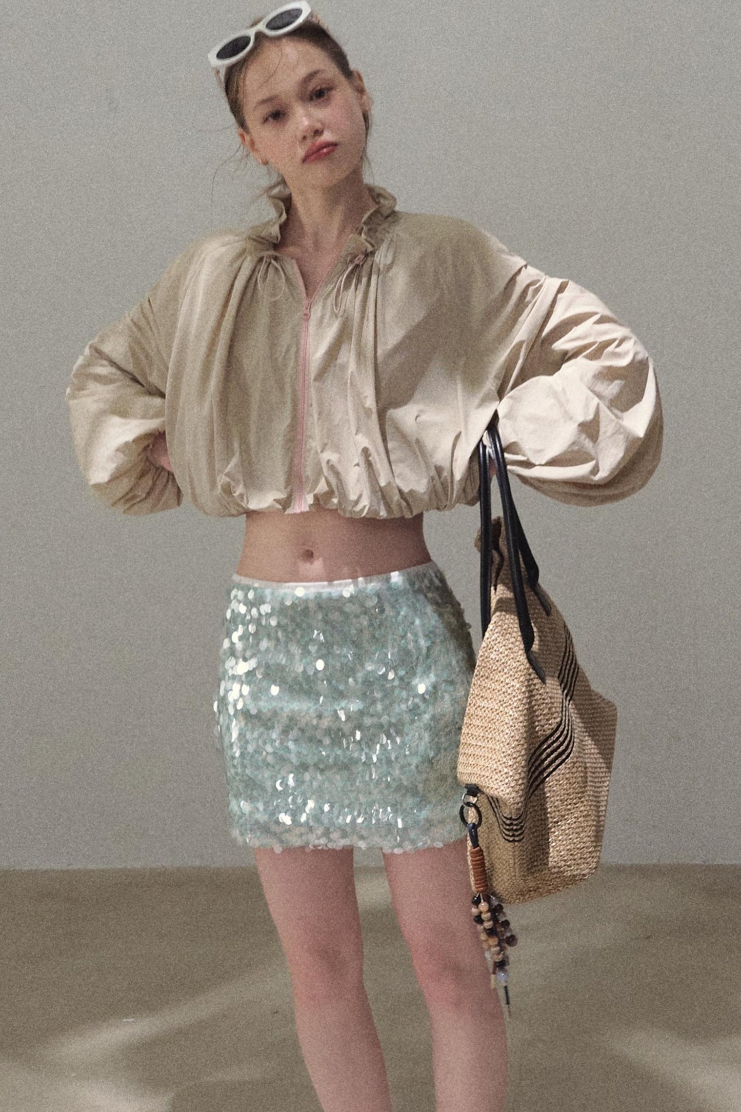 Dual-Color Sequin A-Line Mini Skirt