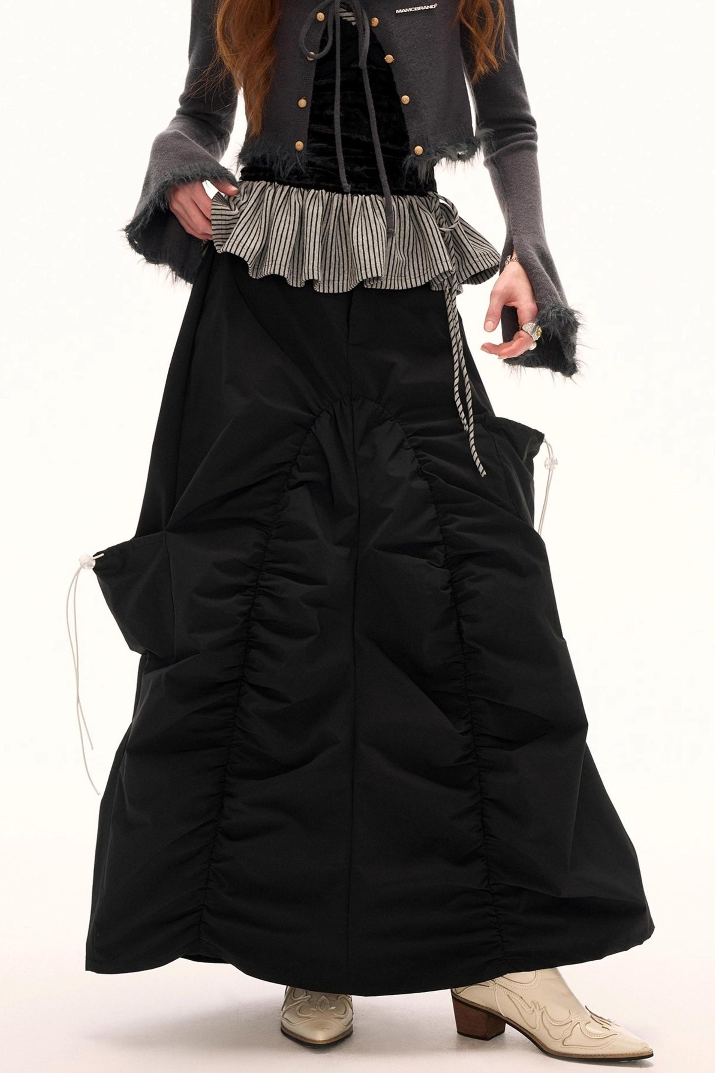 Functional Irregular Hem Black Skirt