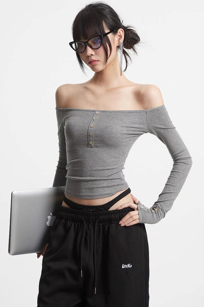 One-Shoulder Long Sleeve T-Shirt