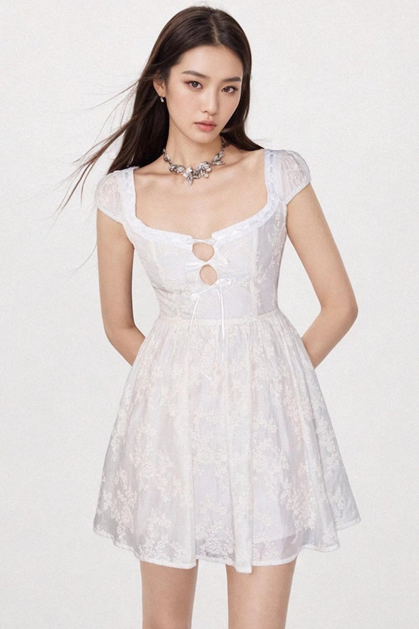 Lace-Up Slim White Dress