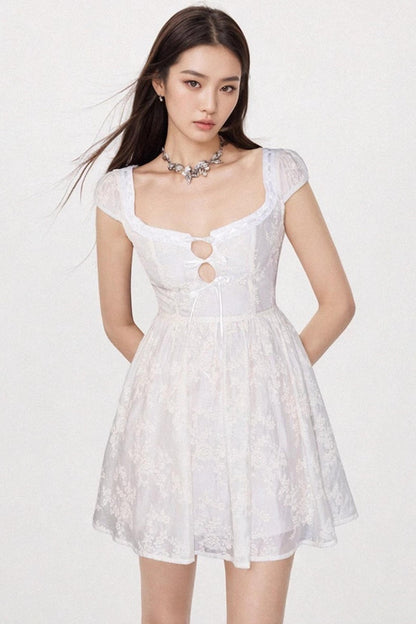 Lace-Up Slim White Dress