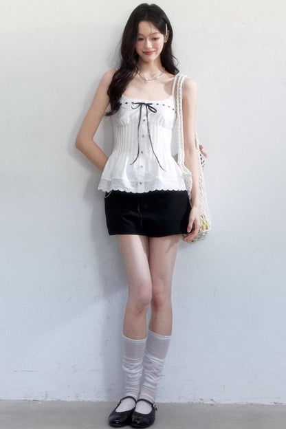 Black and White Ice Silk Two-Piece Set-Up