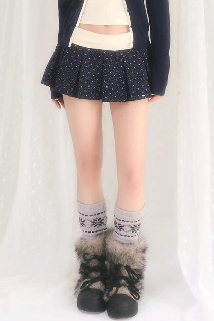 Color-Blocked Pleated Floral Skirt