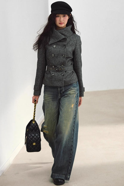 Wool Blend Lace-Up Jacket