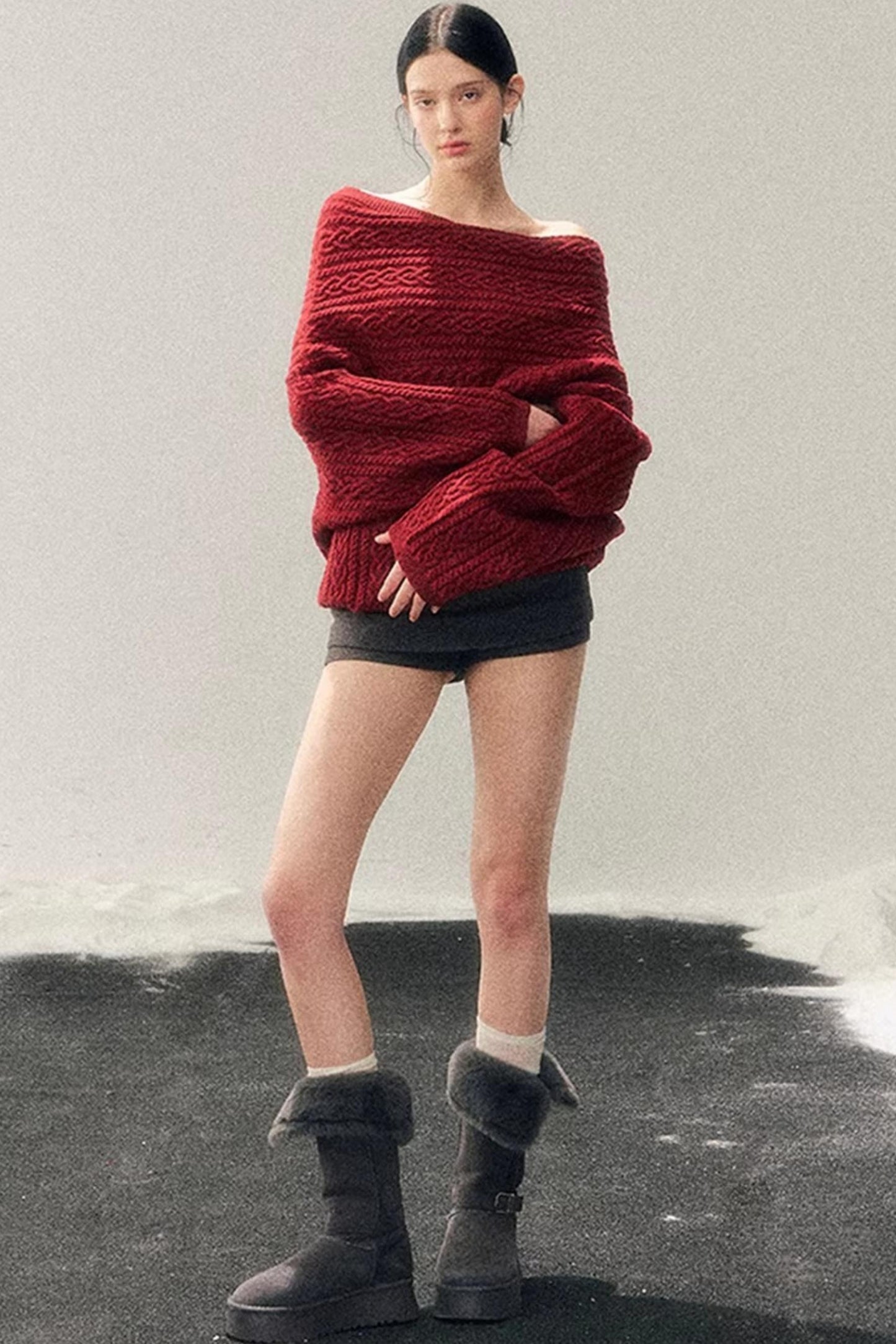 American Off-Shoulder Cable Sweater