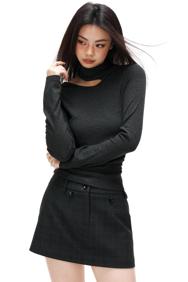 Thin Velvet Pleated Turtleneck Top
