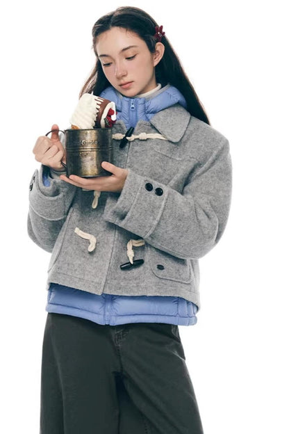 Retro Woolen Horn Button Jacket