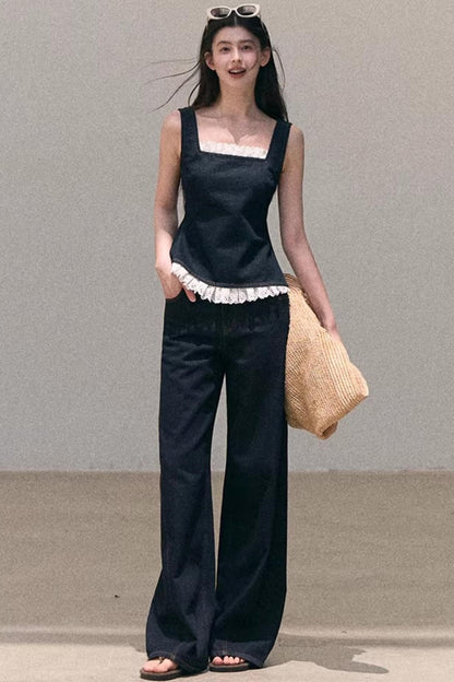 Sun-Kissed Floral Denim Pants Set-Up