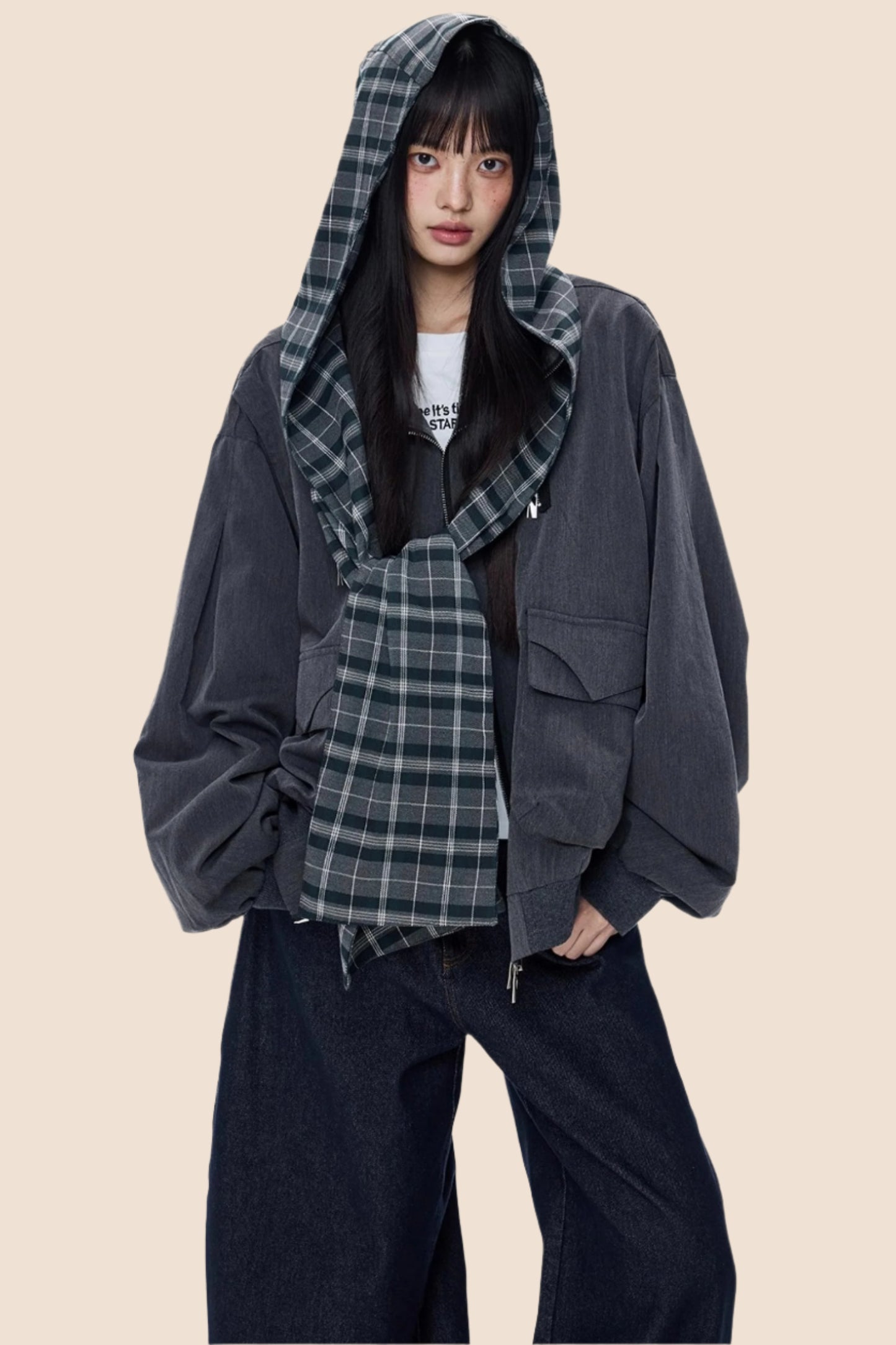 Loose Plaid Pocket Jacket