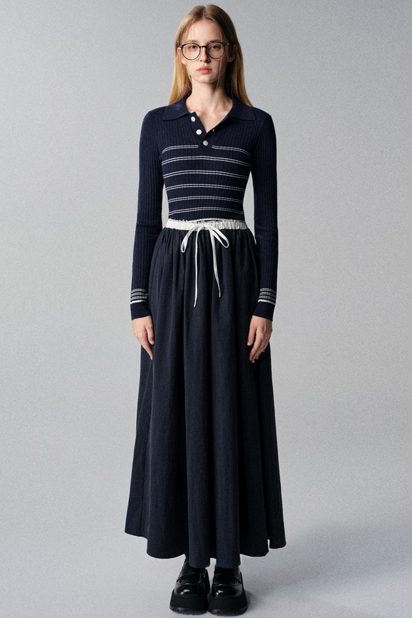 Morning Dew French Striped Long-Sleeved Top