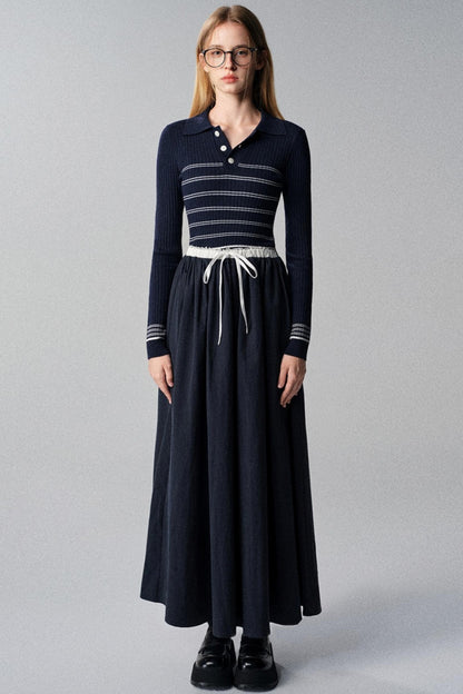 Morning Dew French Striped Long-Sleeved Top