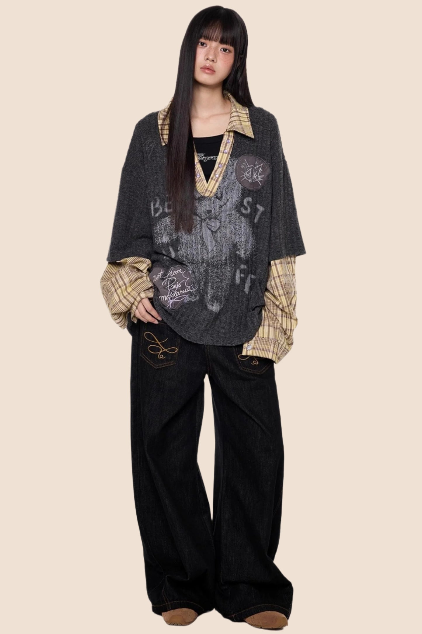 Casual Cow Color Embroidered Jeans