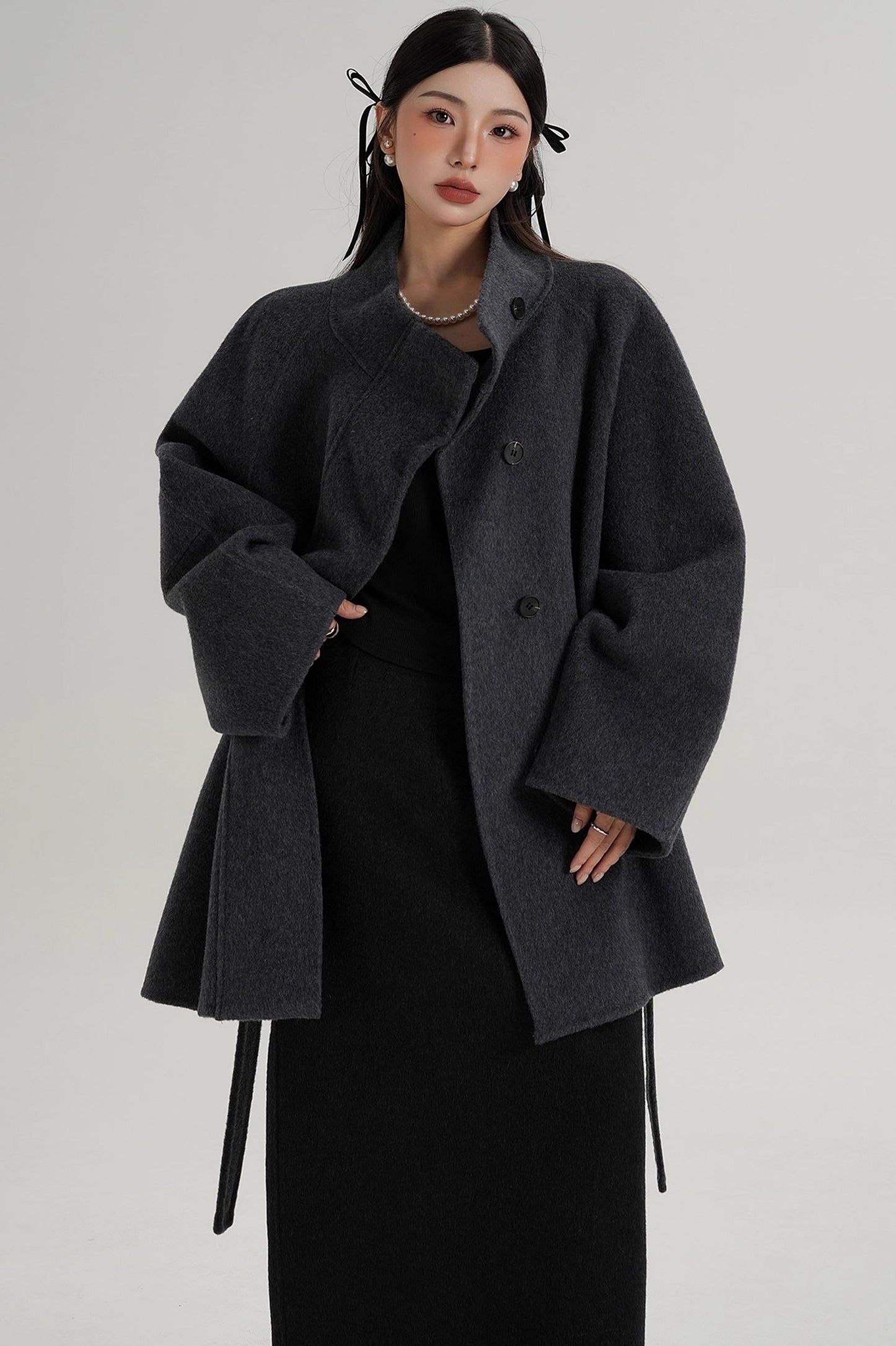 Elegant Woolen Lace-Up Coat