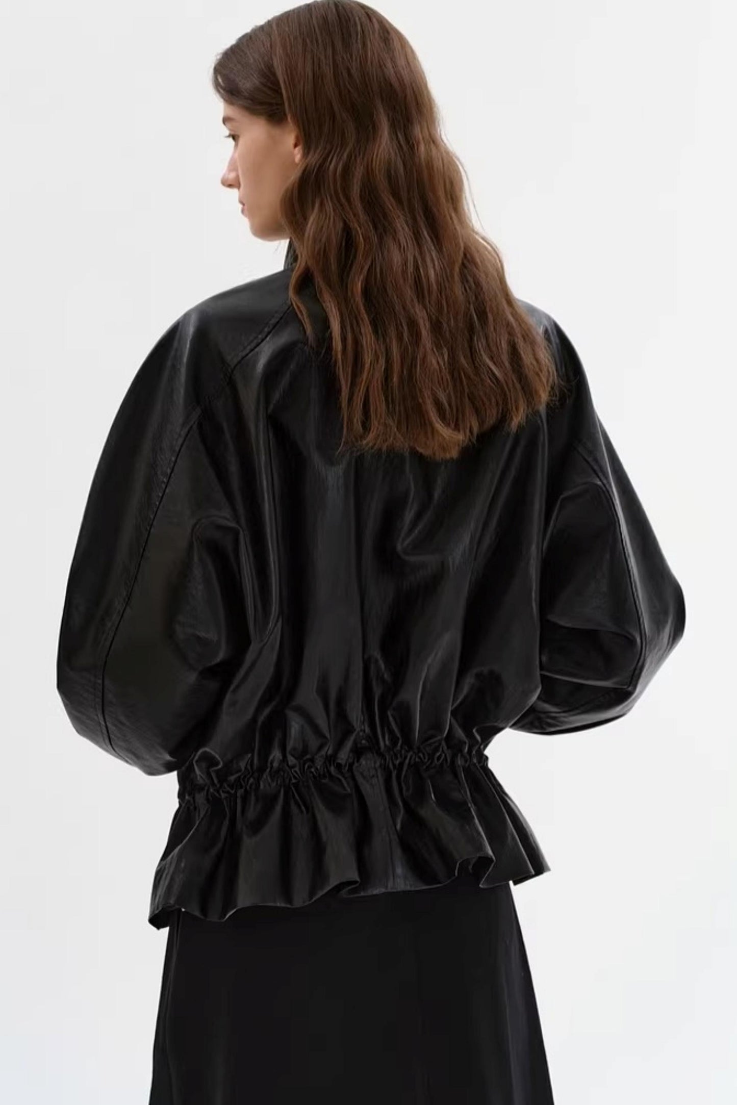 Black Leather Drawstring Jacket