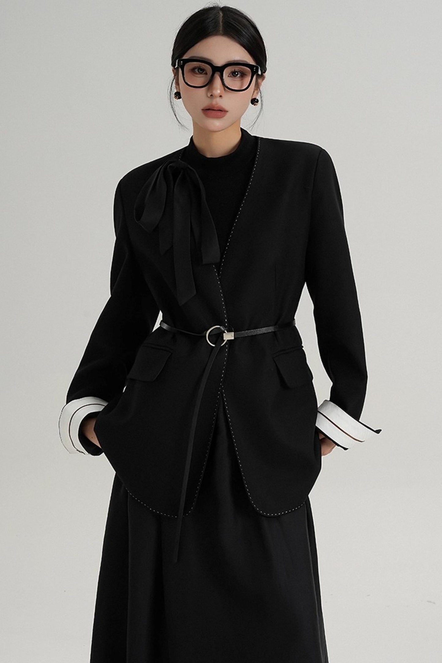 High-End Belted Long Sleeve Blazer