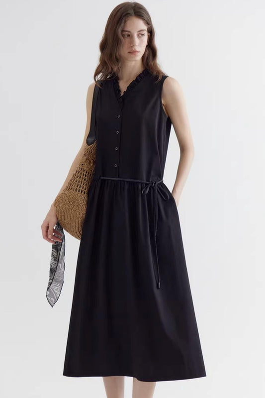 Lace Waist-Cinching Black Dress