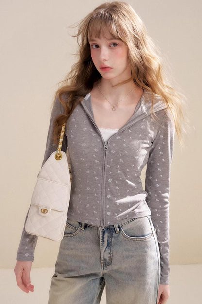 Lyocell Rose Print Hooded Jacket