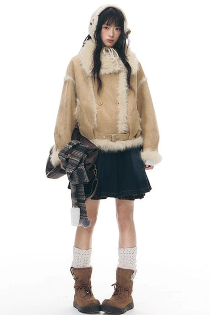 Lapel Shearling Suede Coat