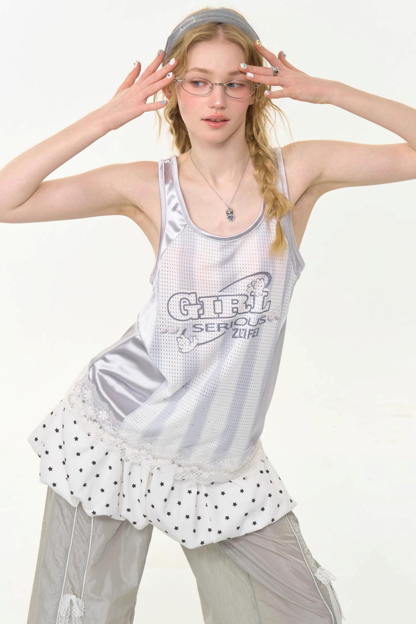 Sporty Gray Lace Tank