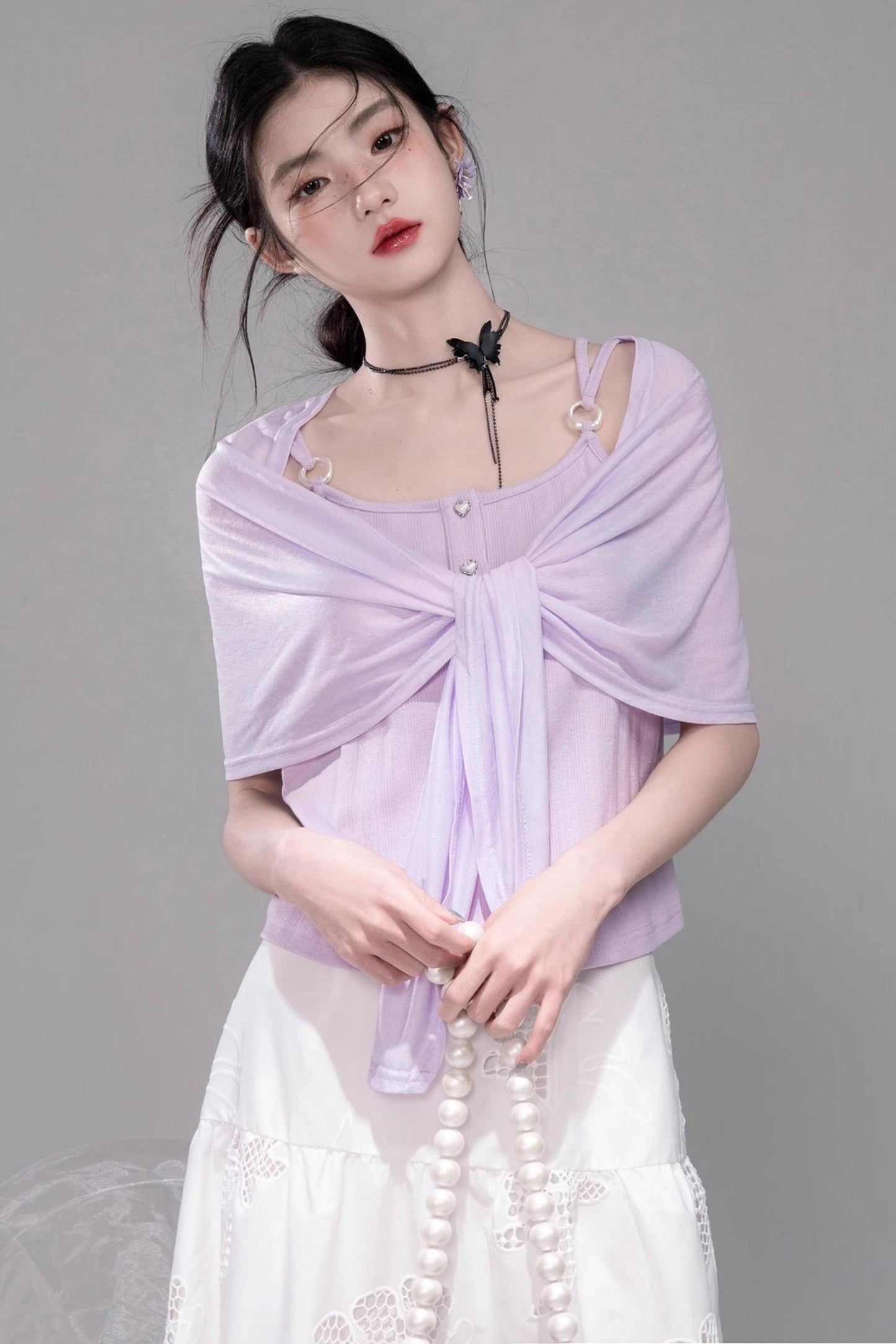 Cool Lily Purple Shawl With Vest Set