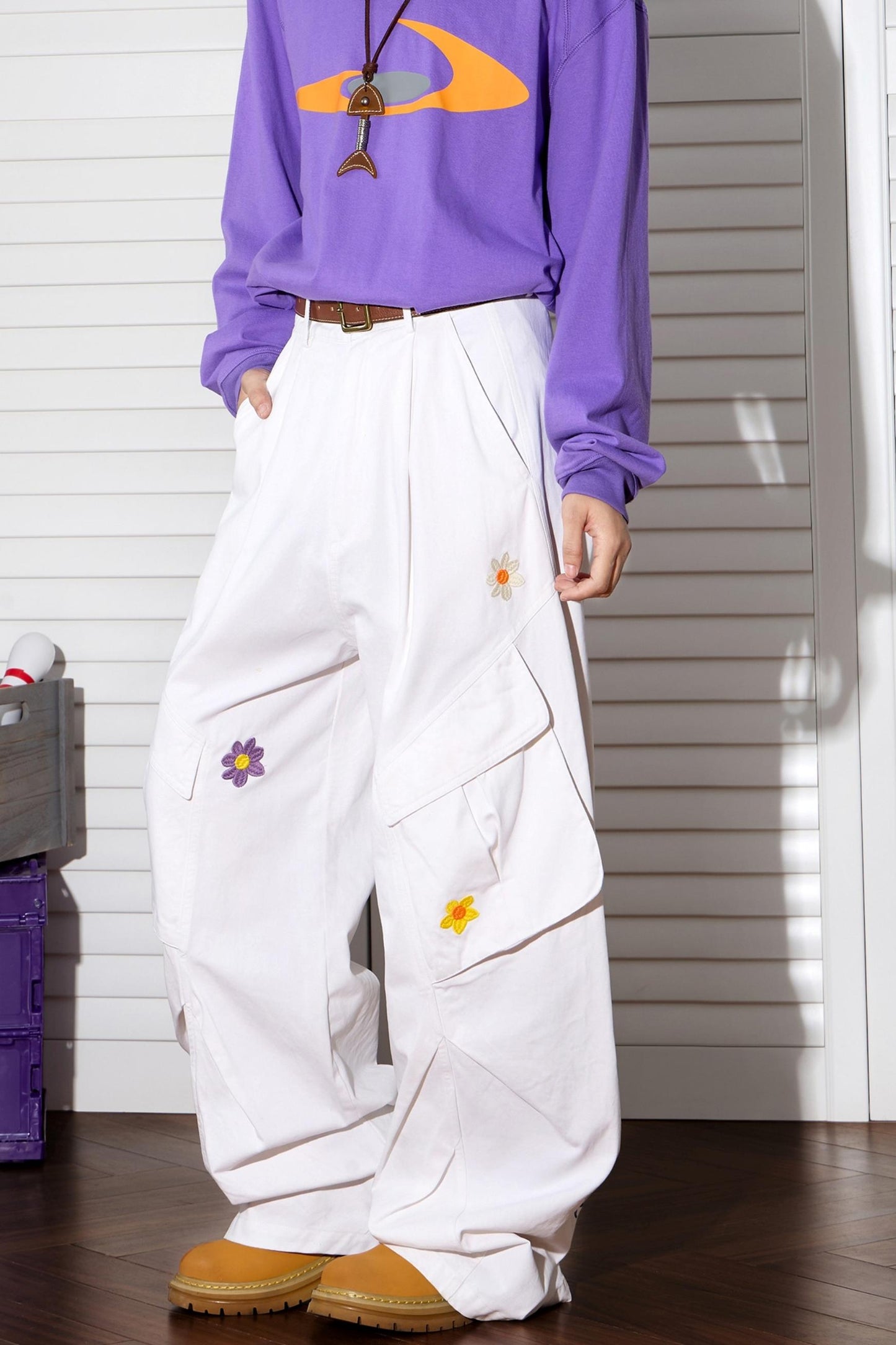 Floral Embroidered Wide-Leg Pants
