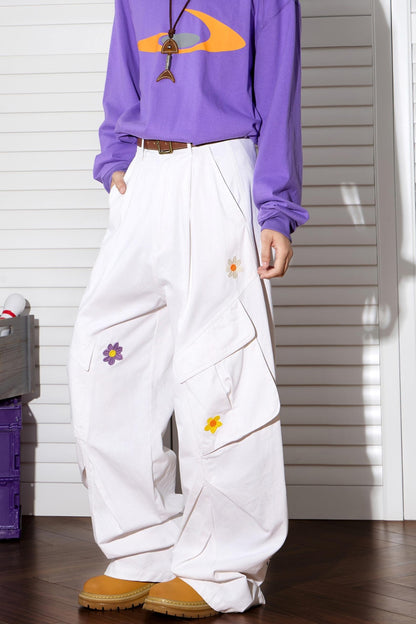 Floral Embroidered Wide-Leg Pants