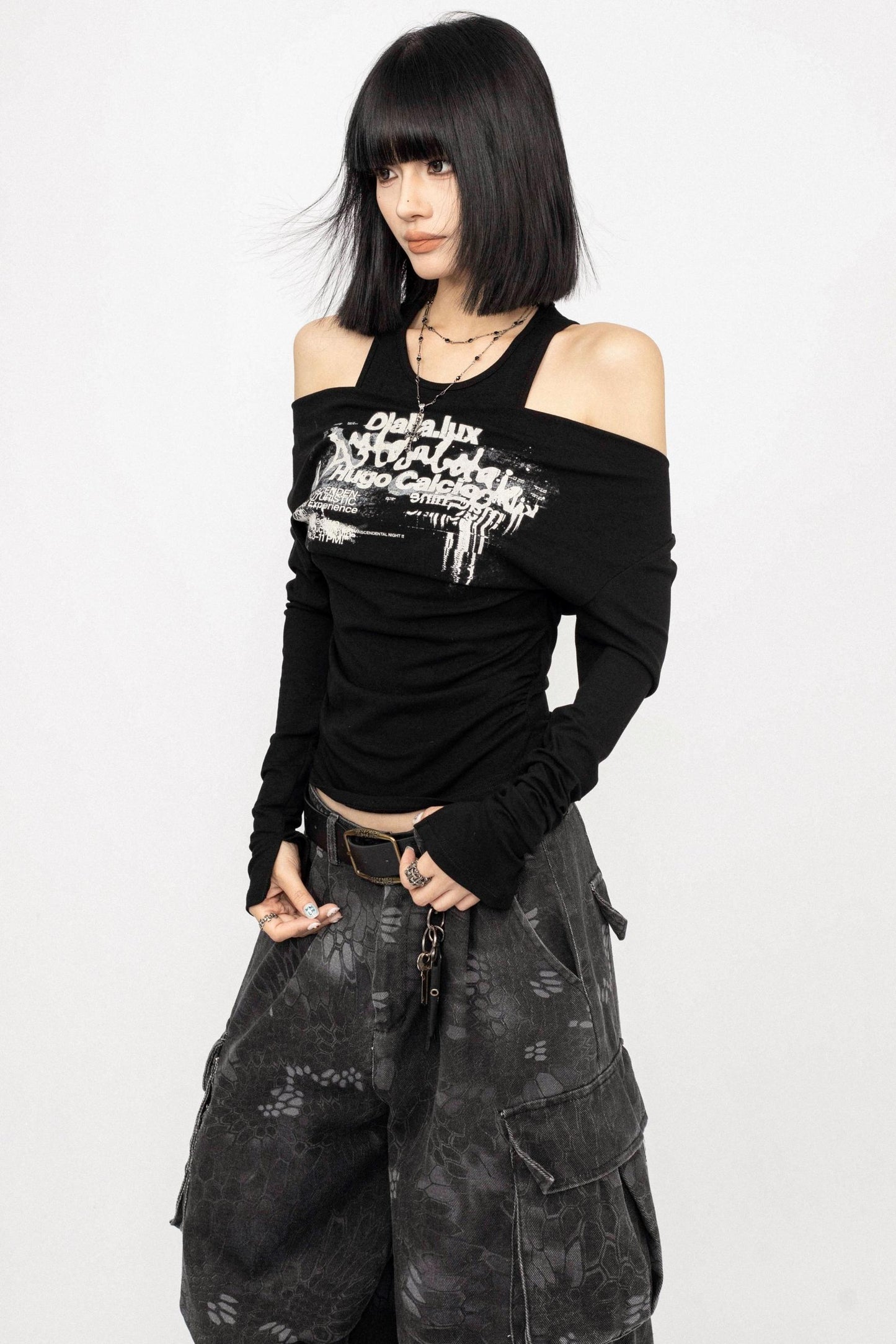 Swing Collar Design Slim T-Shirt