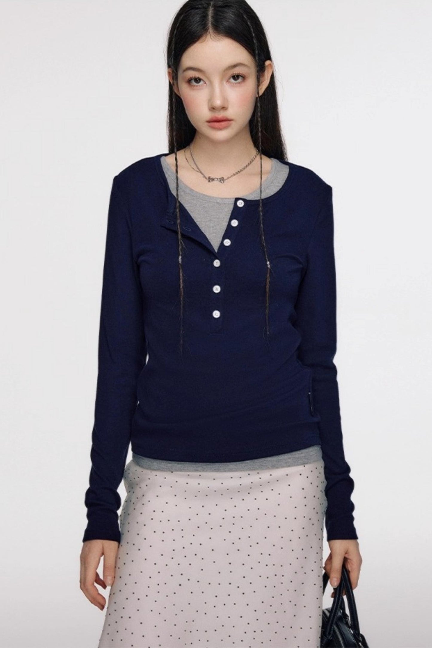 Open Front Long-Sleeved T-shirt & Vest Set-Up