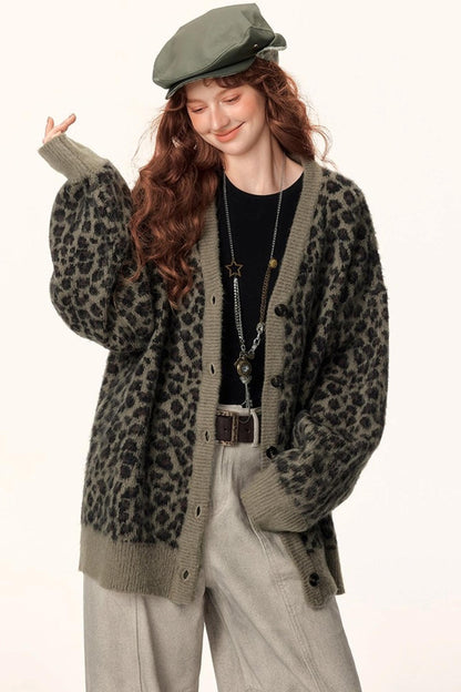 Leopard Print Jacquard Cardigan