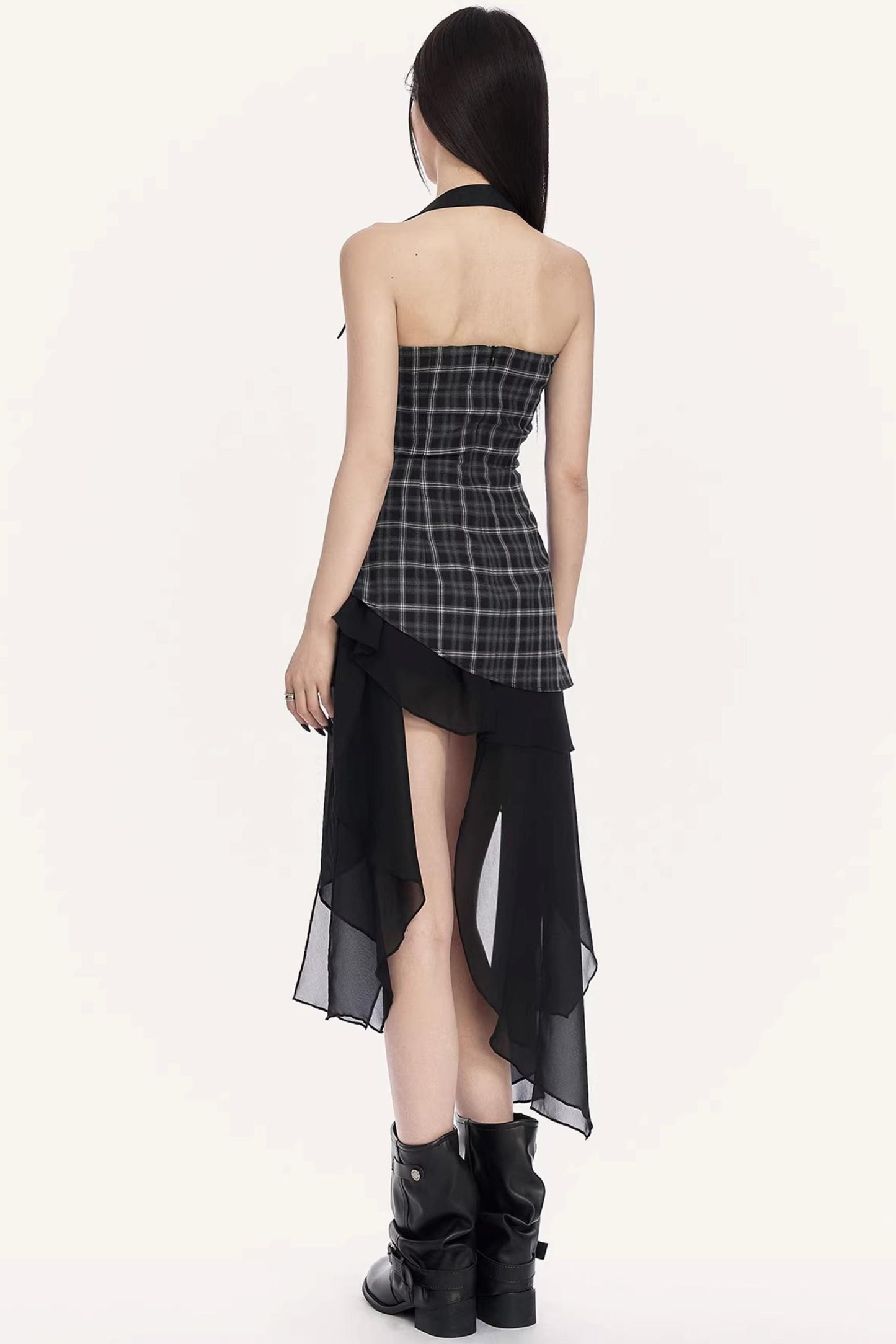 Irregular Ruffle Plaid Dress
