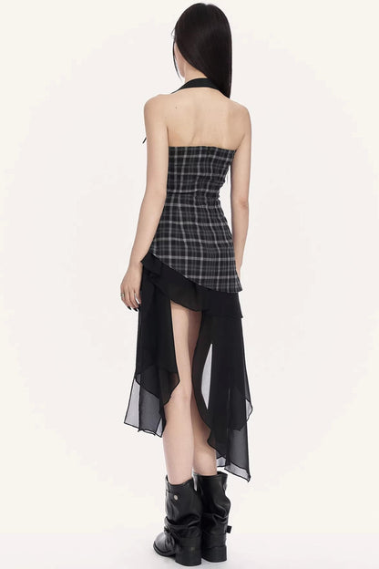 Irregular Ruffle Plaid Dress