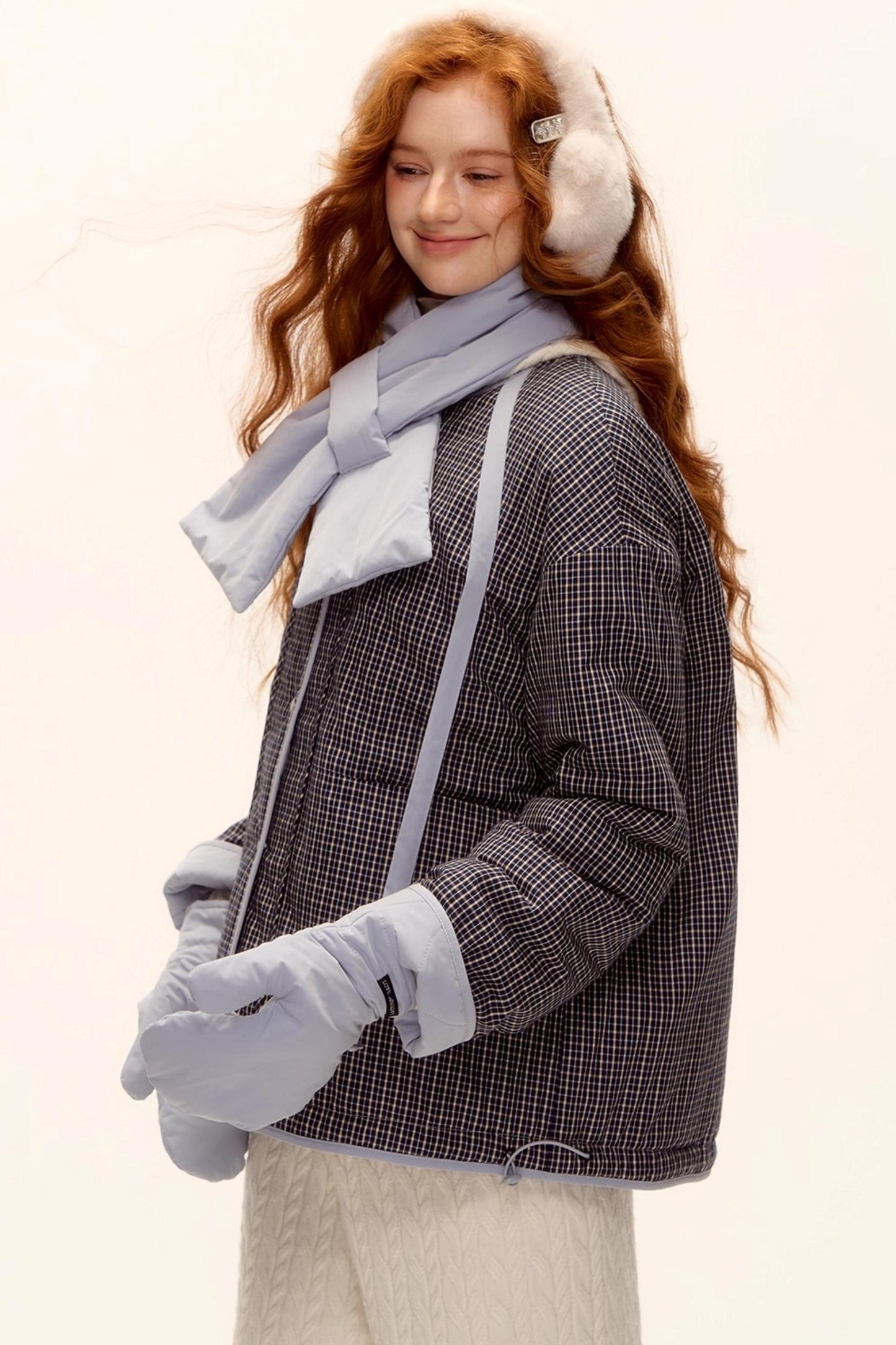 Milk Blue Plaid Cotton Jacket Set