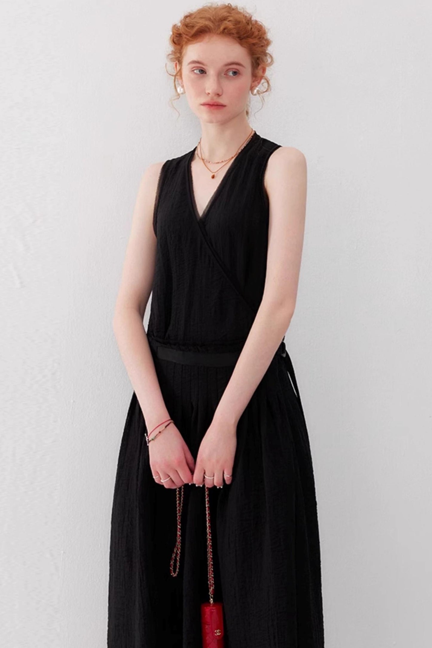 French Lace-Up Maxi Dress