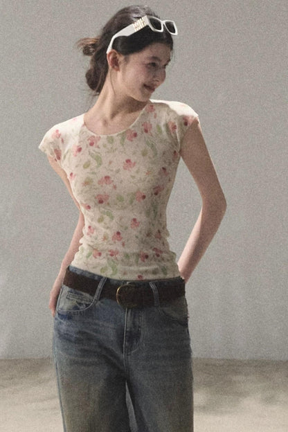 Linen Floral Cinched Top